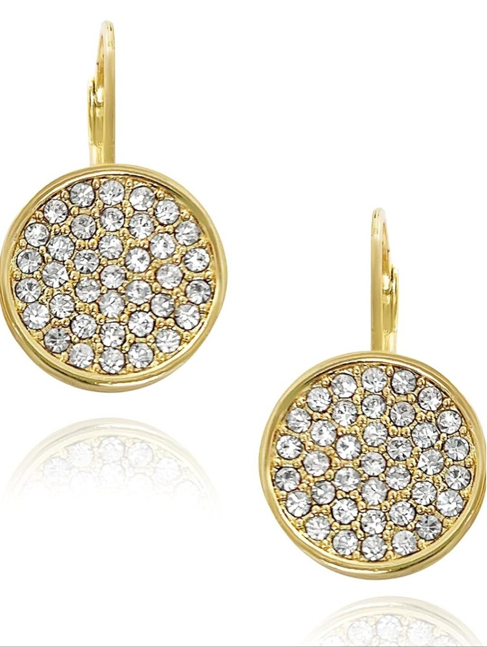 Vince Camuto Gold Tone Pave Circle Lever Back Earrings